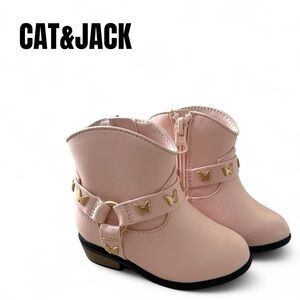093 Cat & Jack Pink Kids Boots with Gold Butterfly Accents